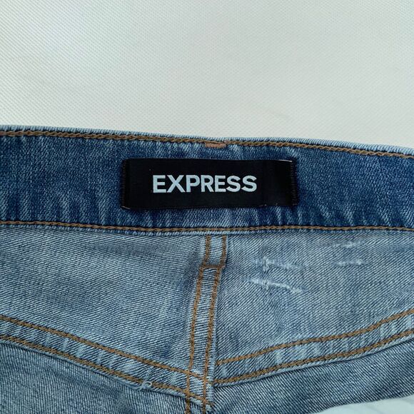 Express Denim Jean Shorts Womens 2 Shortie Vintage High Rise Distressed Metal - Picture 3 of 12